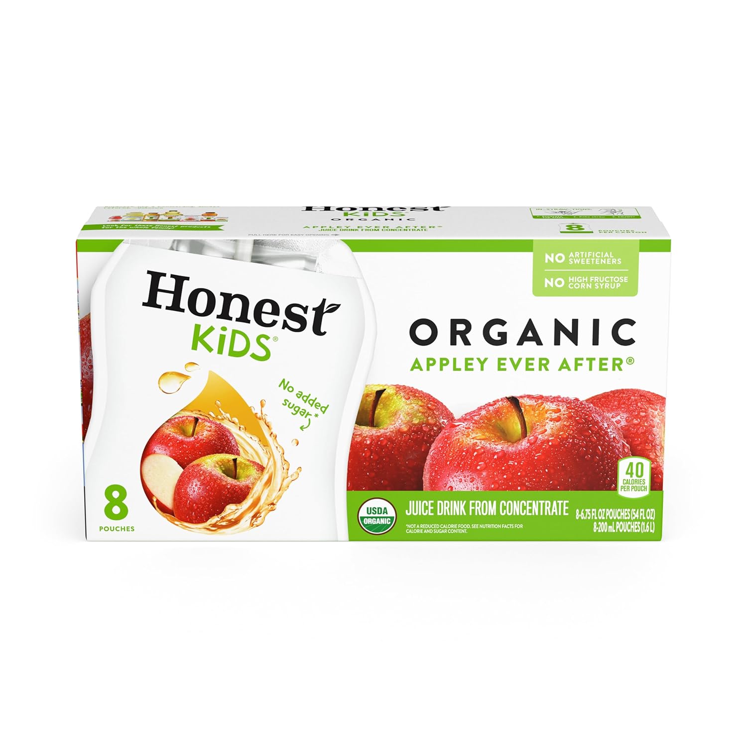 Honest Kids Appley Ever After, Organic Juice Drink, 6 Fl oz Juice Boxes, Pack Of 40, Apple