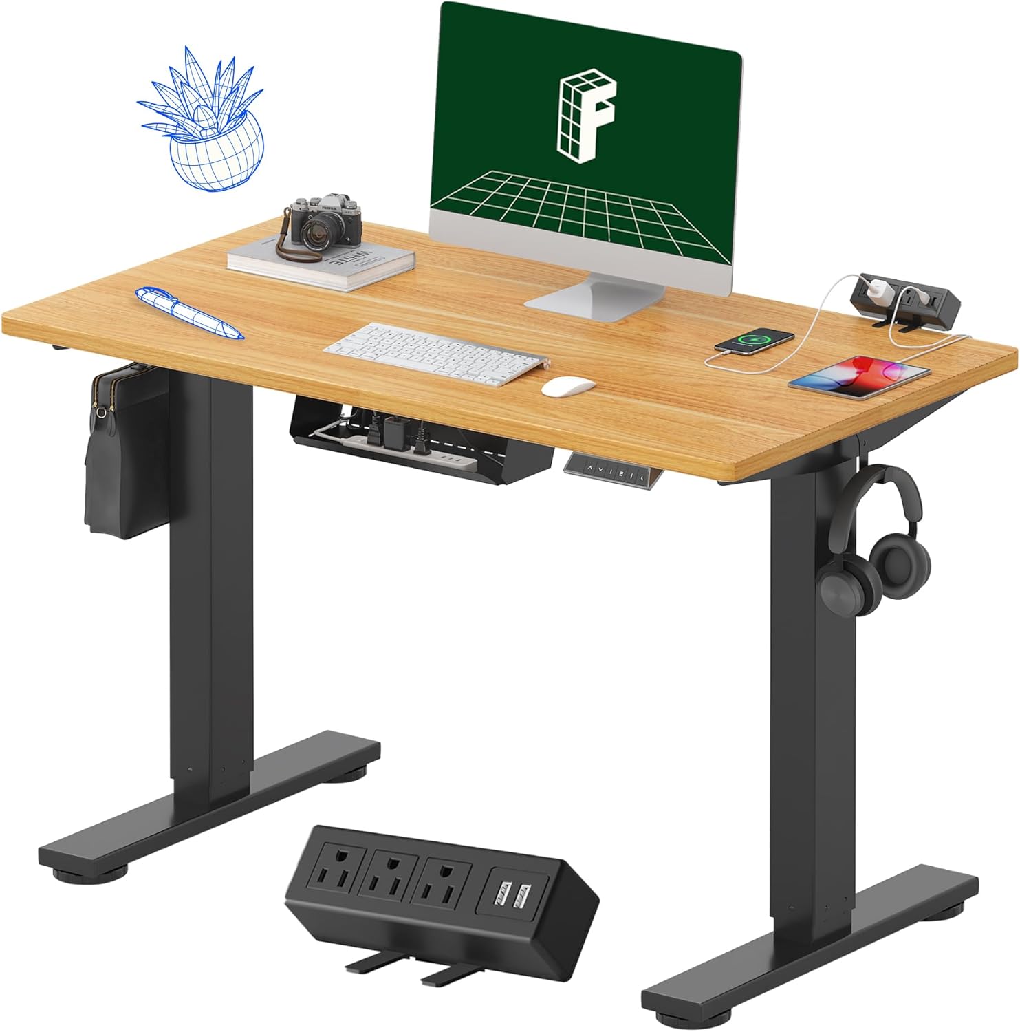 FLEXISPOT EN2 48"x24" Standing Desk with Power Strip Bundle, Black