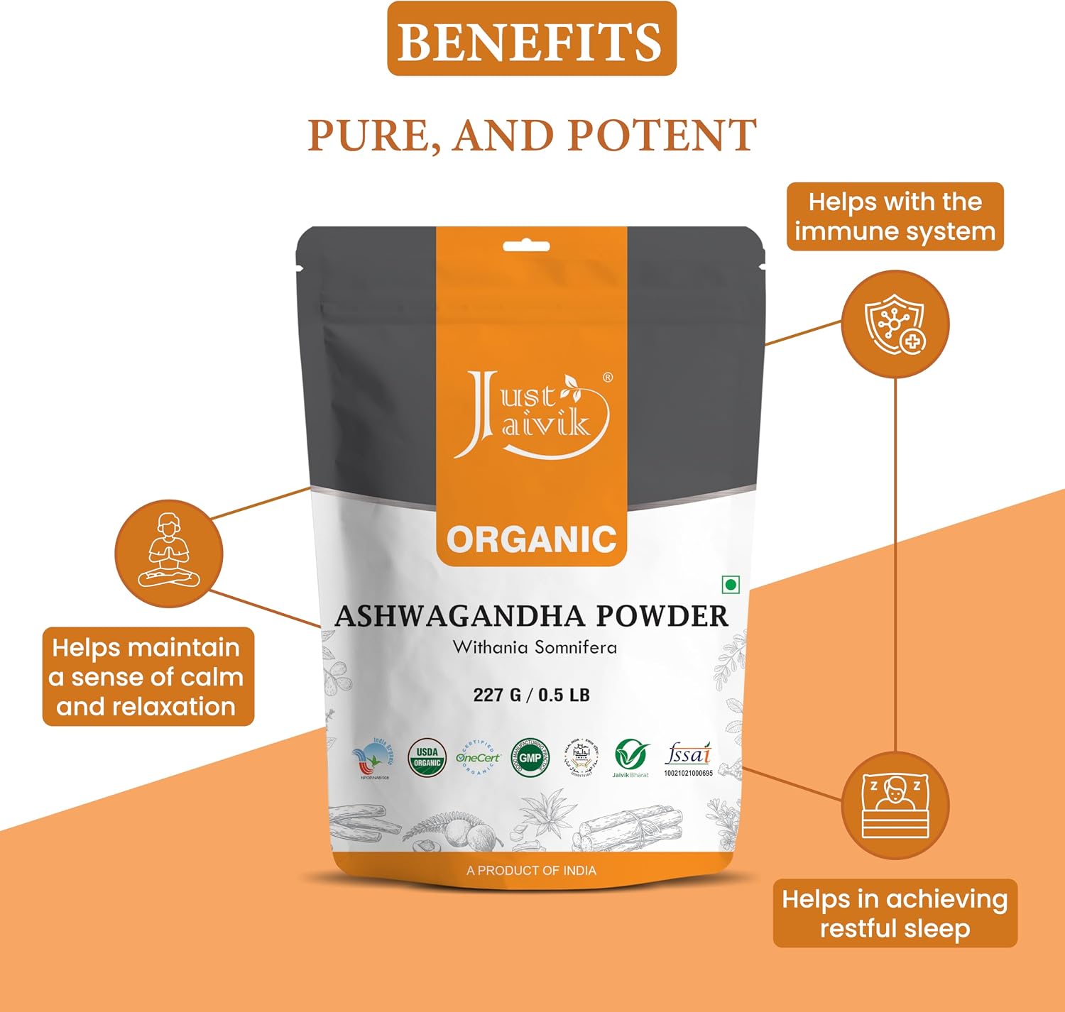 100% Organic Ashwagandha Powder- Withania Somnifera- USDA Certified Organic- 227g (0.5 LB) 8 oz - Ayurvedic Herbal Supplement That Promotes Vitality