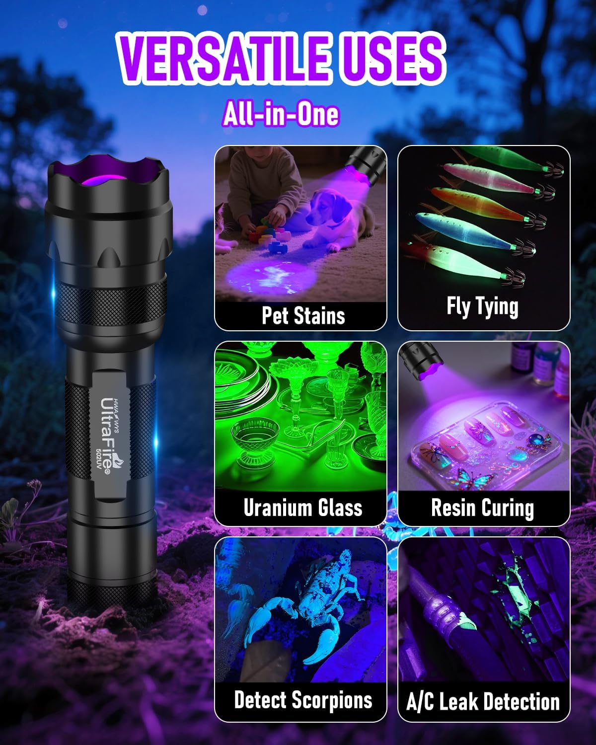 ULTRAFIRE 395-405nm UV Flashlight for Resin Curing, Zoomable Black Light