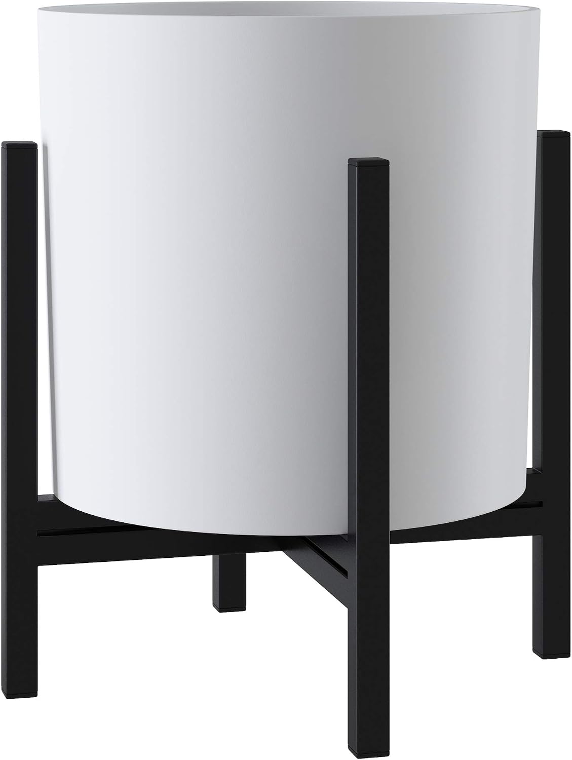 FaithLand 14 Inch Fiberstone Planter - Lightweight Modern Cylinder Plant Pot with Drainage Hole & Plug, Indoor Outdoor Use, Matte White