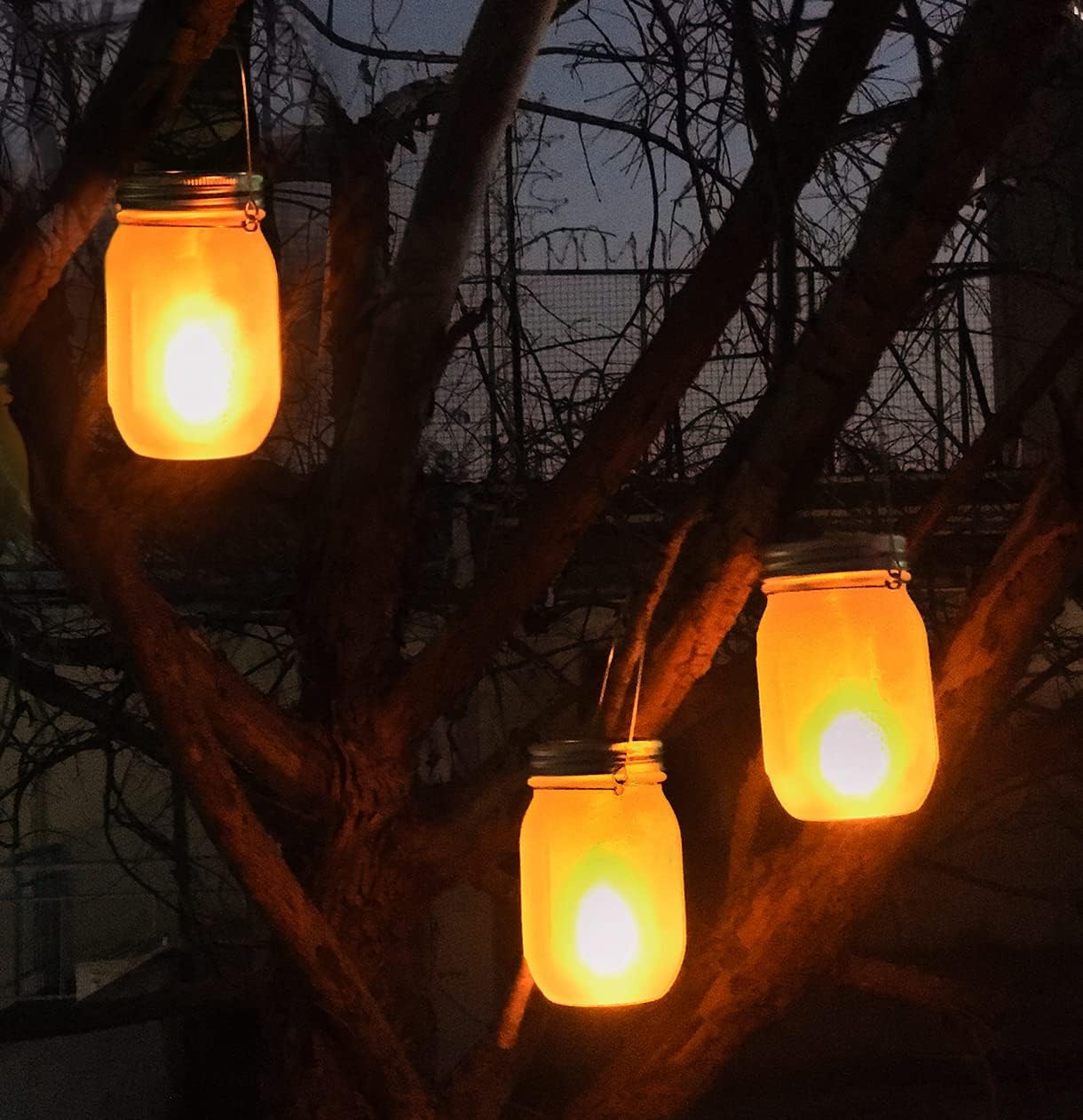 Solar Flicker Torch Lights, 6 Pack Waterproof Dancing Flicker Lanterns Lights Build-in Glass Mason Jar