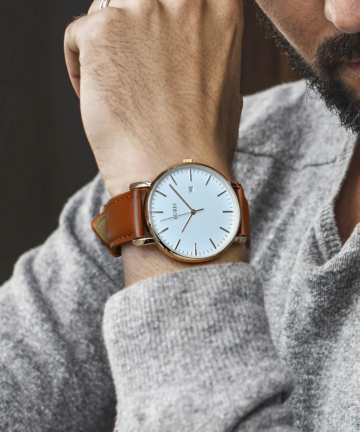 BUREI Men Wrist Watches Fashion Minimalist Thin Analog Quartz Waterproof Watches for Men, Refined Gifts for Men, Boyfriend, Husband, Dad