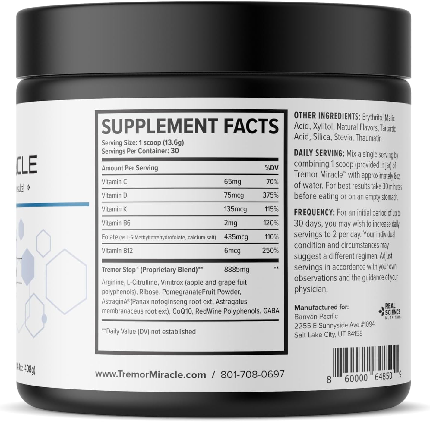 Real Science Nutrition Tremor Miracle - Essential Tremor Herbal Supplement Powder for Hands, Legs, Feet, Head Tremors (13.4 Oz, Grape Flavor) (3)