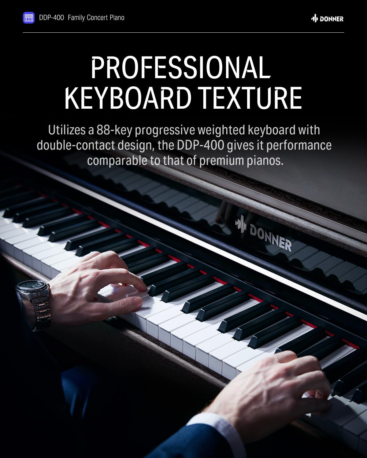 Donner DDP-300 Digital Piano with 88 Graded Hammer Action Weighted Keys, Record, Bluetooth, 10 Voices, 4 Reverb, Speakers