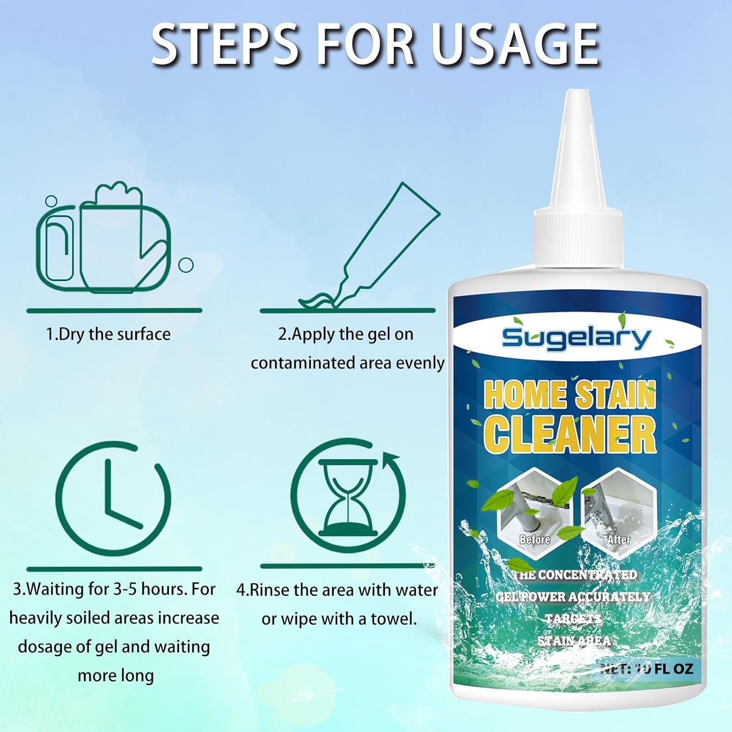 Sugelary Mold Stain Cleaner, 5 fl oz Mold Stain Cleaner Gel for Washing Machine, Home Stain Cleaning Gel for Fridge, Tile, Grout