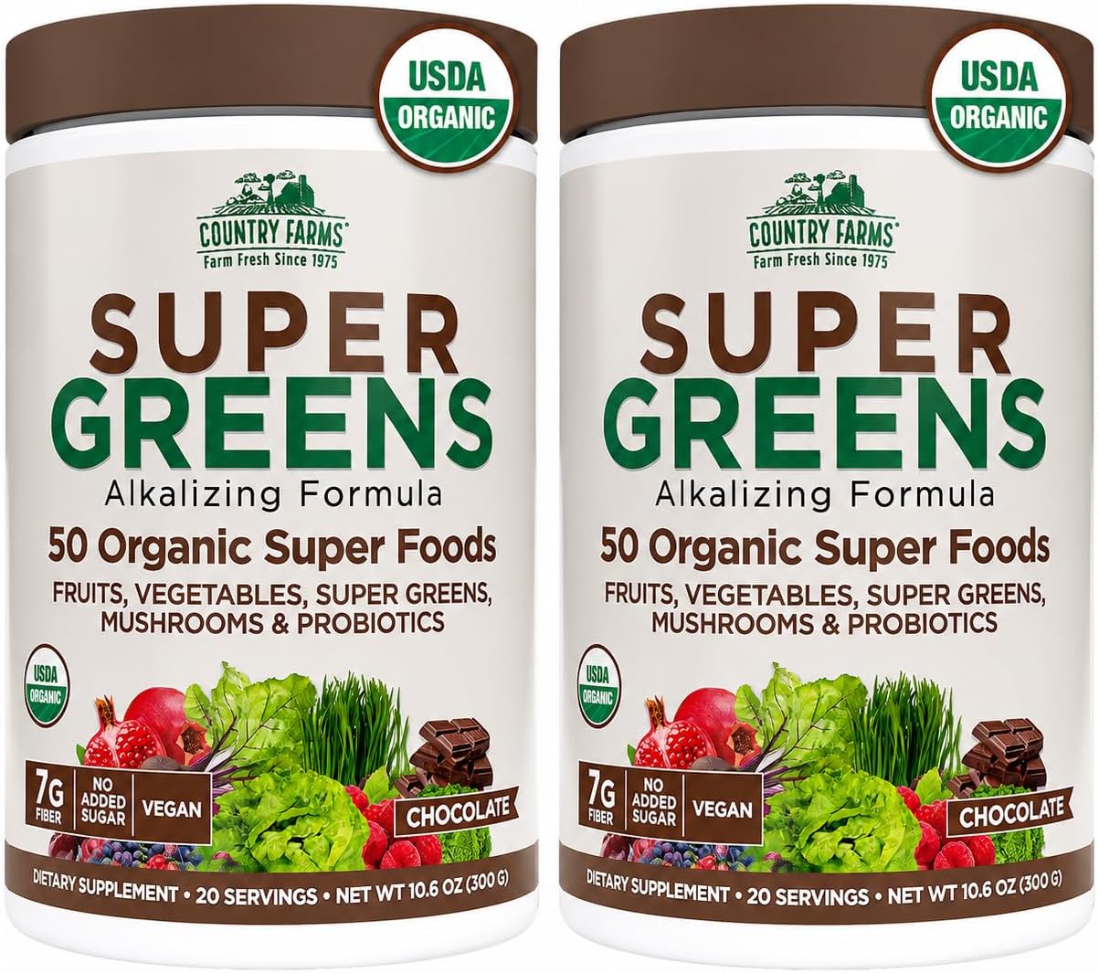Country Farms Organic Super Greens Powder, Daily Greens Drink Mix with 50 Organic Superfoods, Fruits, Vegetables, Fiber, Mushrooms & Probiotics for Gut Health, Digestion & Energy, Berry Flavor