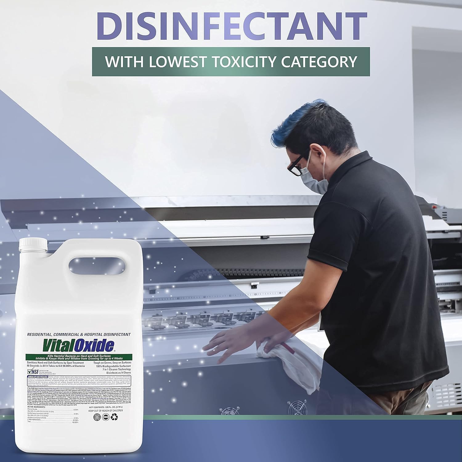 Vital Oxide Disinfectant, Deodorizer, Cleaner, Food-Contact Sanitizer, Virucide – (EPA registration #82972-1) – Kills Mold & Mildew, Eliminates Odors -1 Gallon | EPA registration 82972-1, disinfectant, deodorizer, cleaner, food-contact sanitizer and viru…