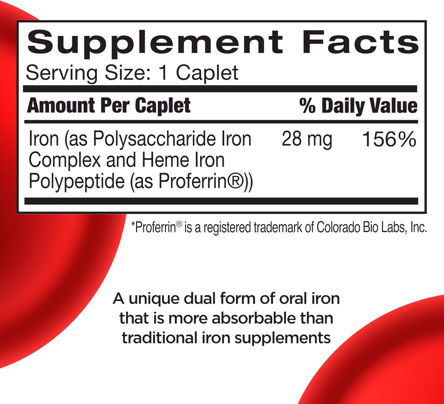 Feosol Complete Iron Supplement Caplets, Bifera Iron for High Absorption, Heme and Non-Heme Dual Action Minimizes Side Effects, 1 Per Day, for Energy and Immune System Support, Made in USA, 30 Count