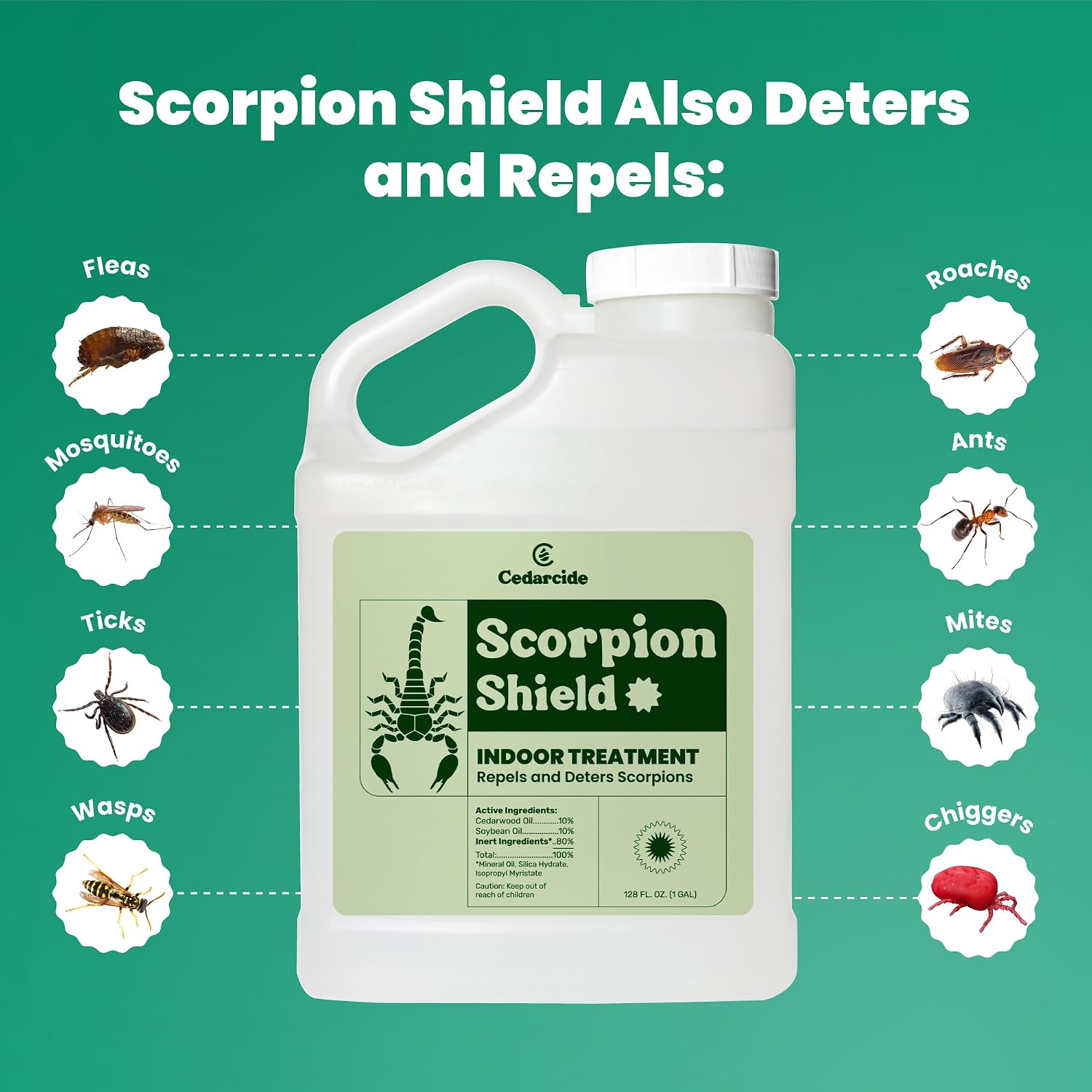 Cedarcide Scorpion Shield (Gallon) Indoor Cedar Oil Pest Control Spray - Kills & Repels Scorpions and Other Pests Guaranteed - Pet Safe