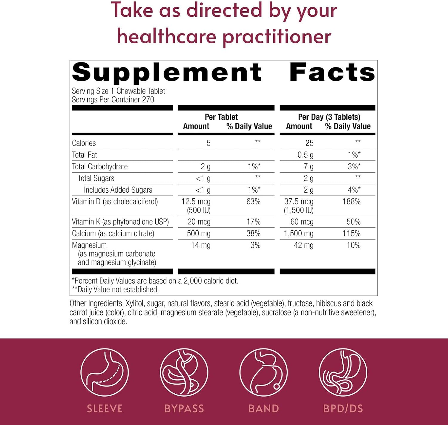 Bariatric Advantage Calcium Citrate Chewable 500 mg - for Bariatric Surgery Patients - High-Potency, Easy-Digest Tablets - Calcium Citrate - Bone Strength Supplements* - 90 Count - Wild Cherry