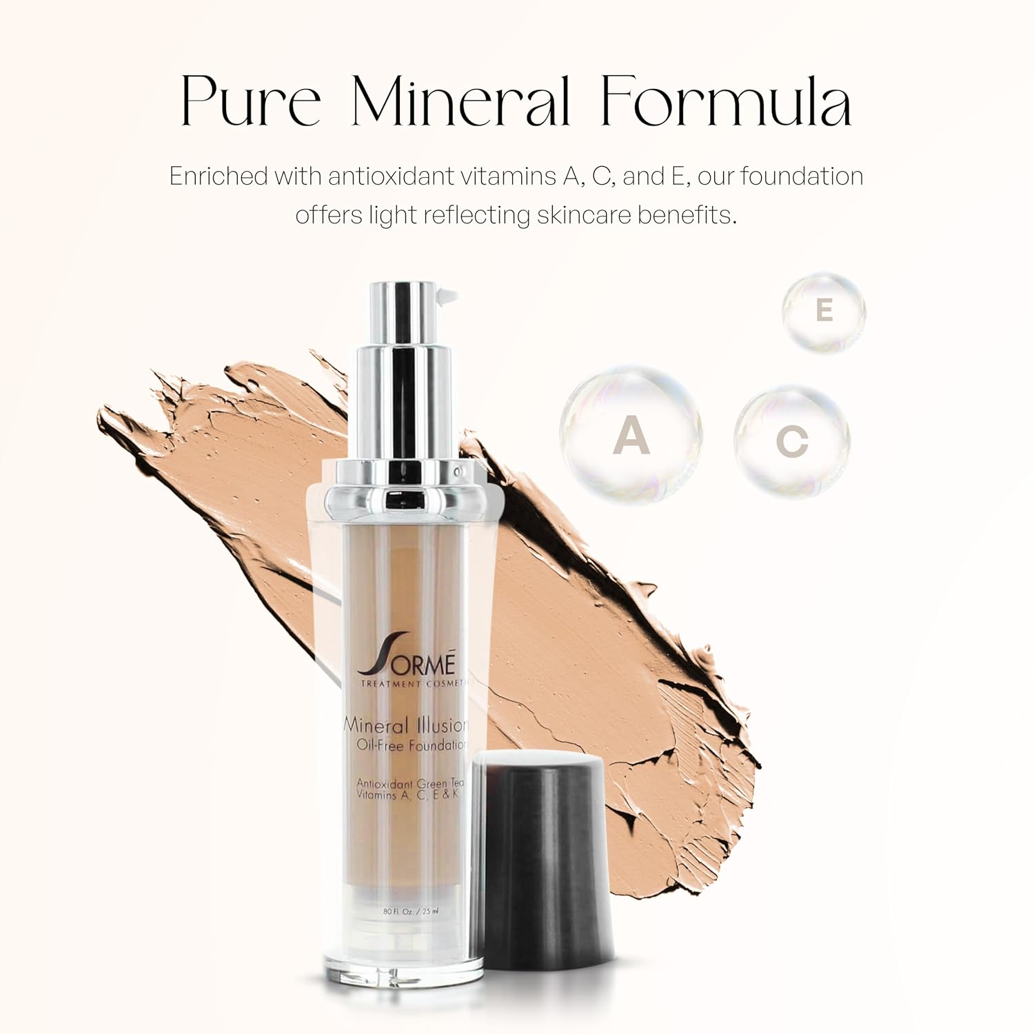 SORMÉ Mineral Illusion Fragrance & Oil Free Liquid Foundation with Non-Chemical Sunscreen, Mineral Formula, Hydrating with Shea Butter, Antioxidants Vitamins A, C, E, Medium Coverage for Smooth - 25ml