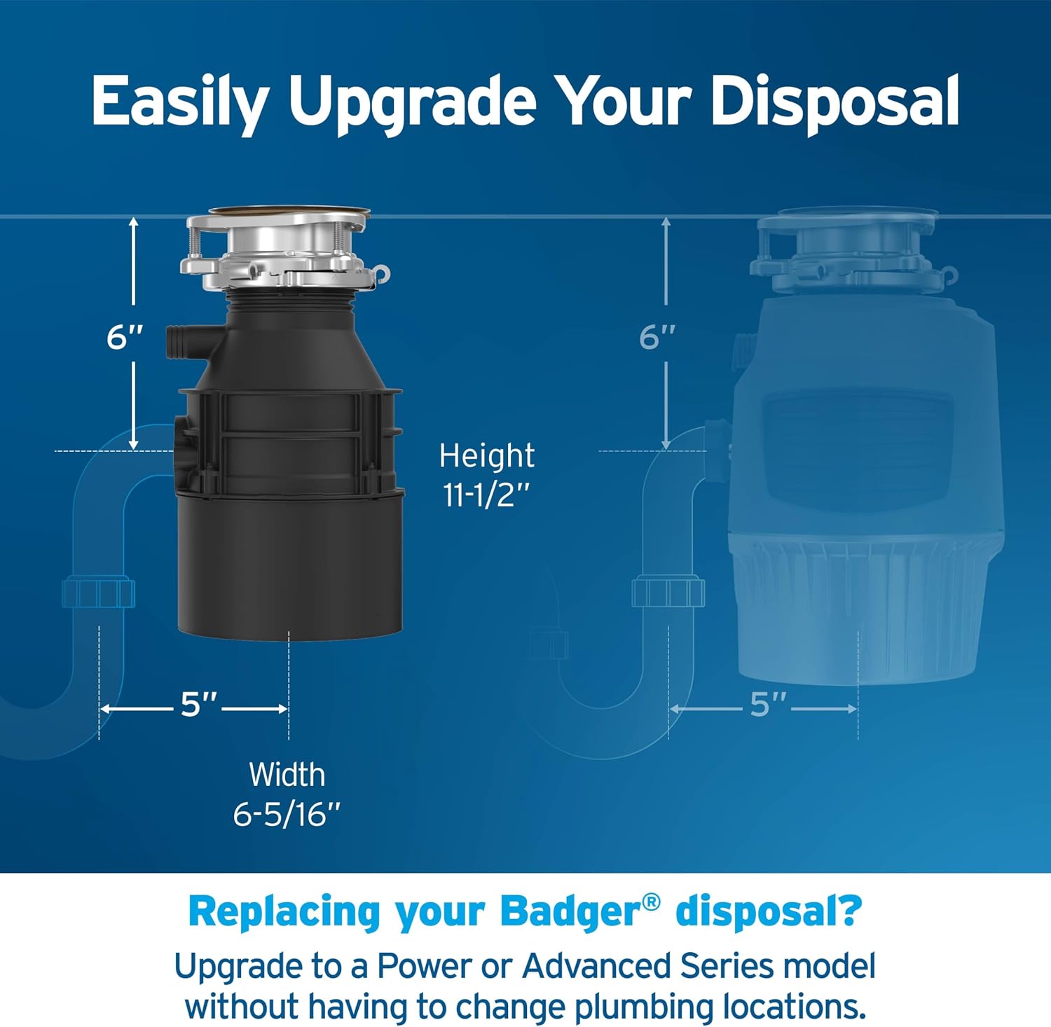 InSinkErator Badger 1 Garbage Disposal with Power Cord, Badger Series 1/3 HP Continuous Feed Food Waste Disposer