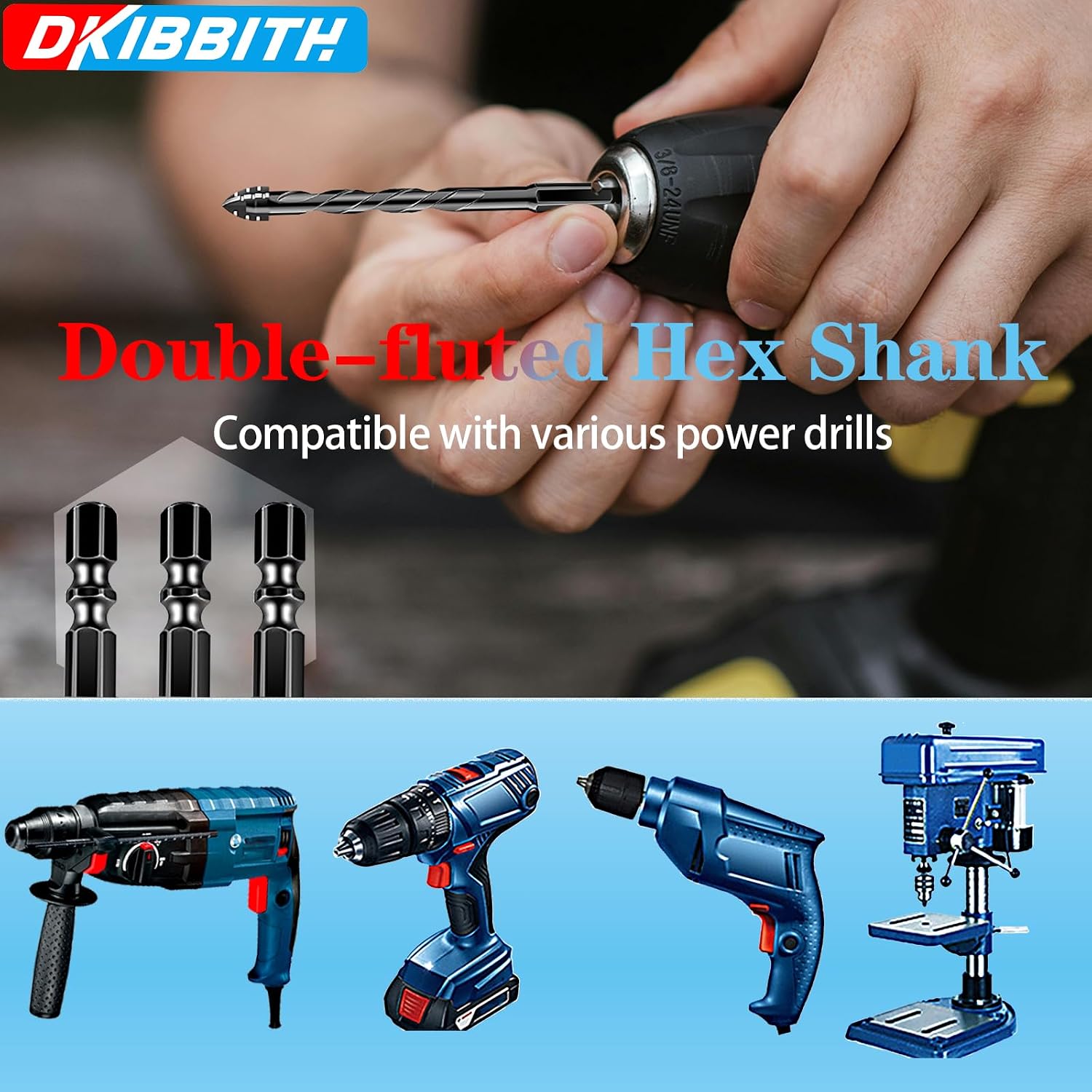 10-Piece Masonry Drill Bit Set for Concrete Tile Glass Ceramic Brick, 1/8 to 1/2 Inch Drilling Bits with Triangle Handle