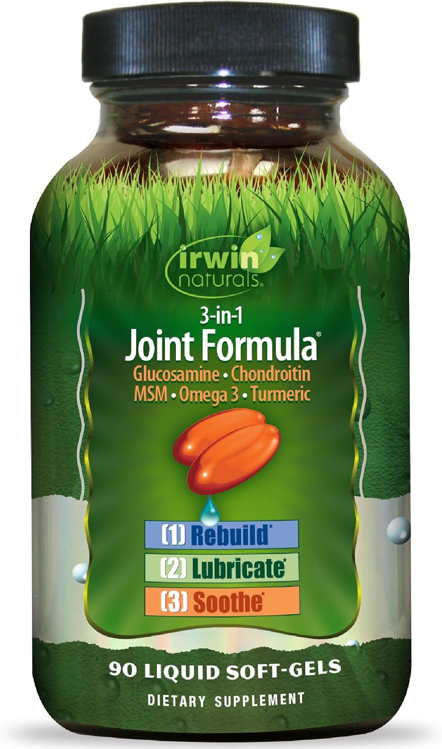 Irwin Naturals 3-in-1 Joint Formula with Glucosamine Men 90 Liquid Softgels | Chondroitin | Turmeric & Boswellia | Advanced Joint Support for Men