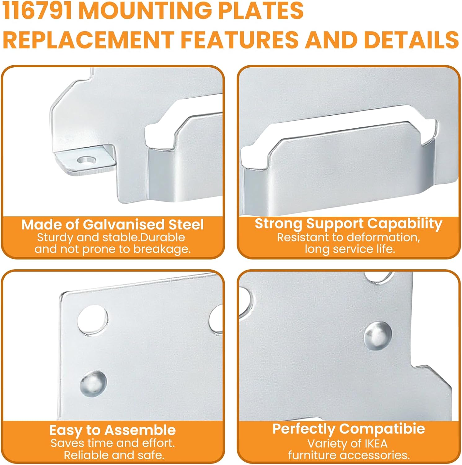 Zookpr 116791 Mounting Plates Replacement for IKEA Bed Frame Brackets Part | For IKEA Hemnes/Malm/Brimnes/Ingatorp/Tarva/Kritter, Replaces #116791