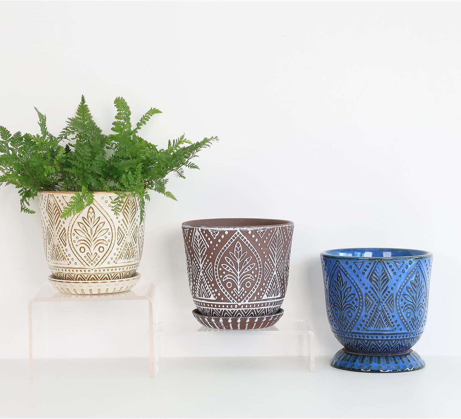 Gepege Ceramic Plant Pots, 6 Inch Indoor Planters with Drainage & Saucers