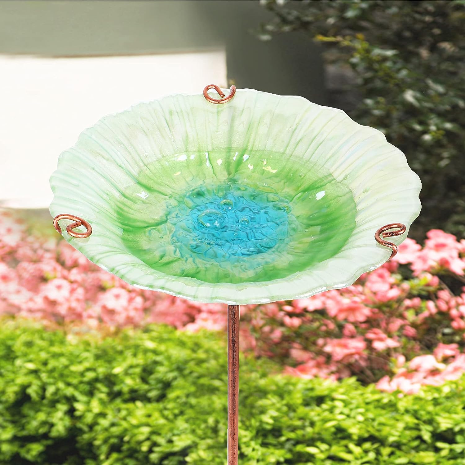 MUMTOP Glass Bird Bath for Outside, Blue Bird Feeder Birdbaths for Oudoors