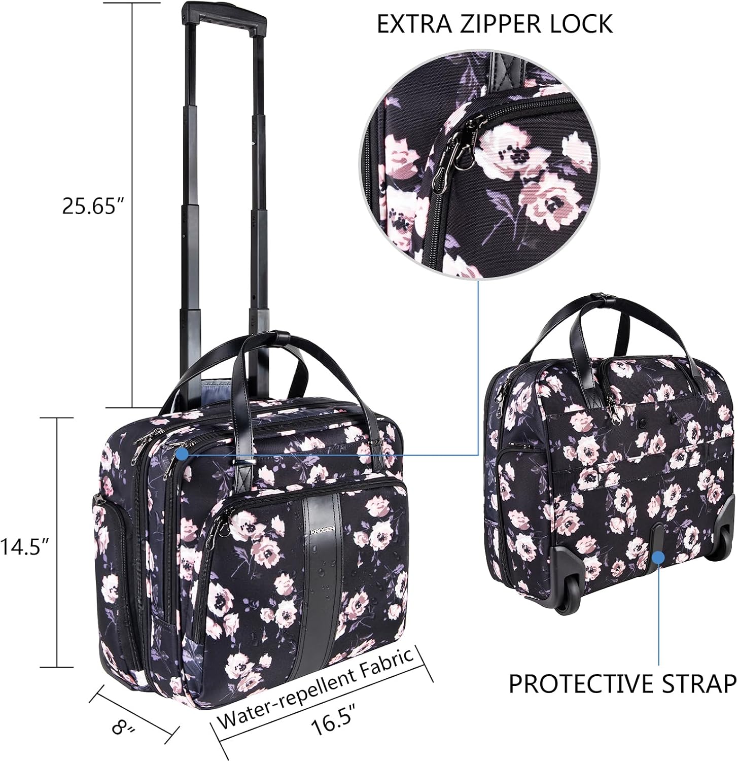 KROSER 15.6 Inch Rolling Laptop Computer Bag,Wheeled Briefcase for women