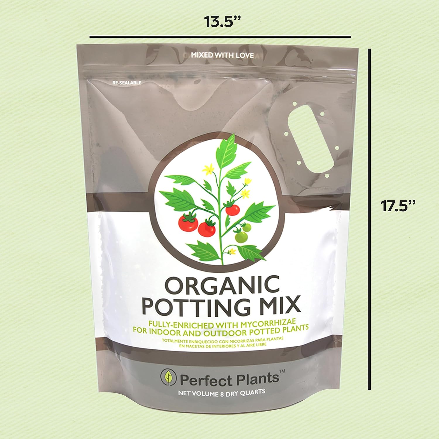 Perfect Plants Organic Potting Soil, 8 qt, Indoor Outdoor Mix for Veggies | Coconut coir, peat and perlite with mycorrhizae and worm castings