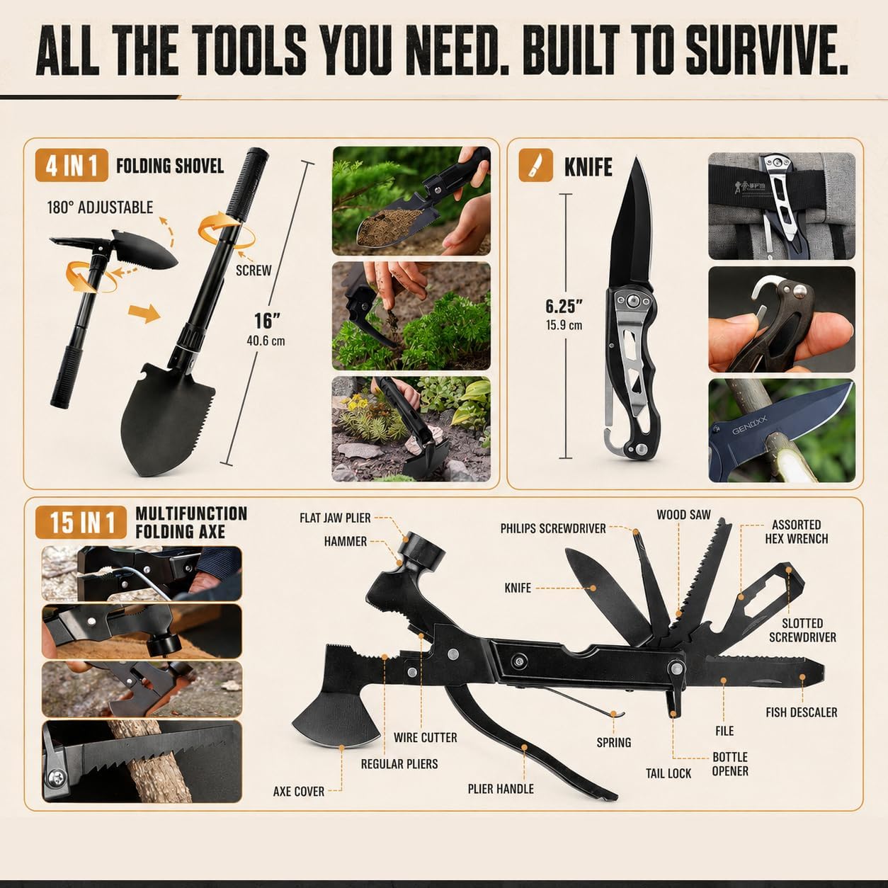 Survival Kit, 250Pcs Survival Gear First Aid Kit with Molle System Compatible Bag and Emergency Tent, Emergency Kit for Earthquake, Outdoor Adventure