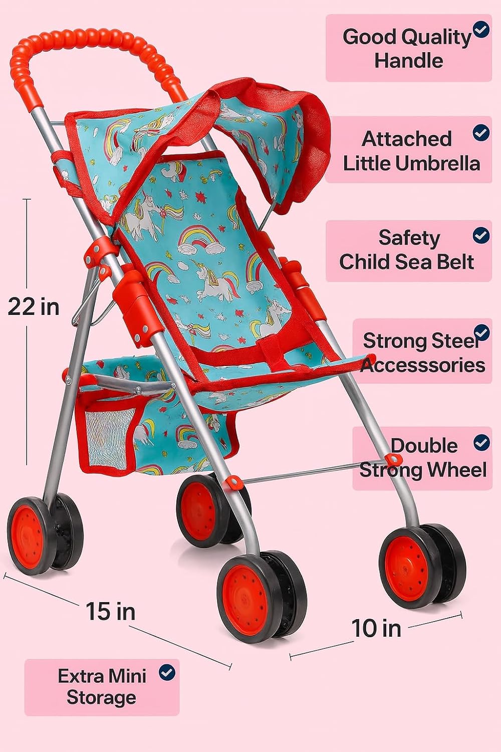 fash n kolor, My First Baby Doll Stroller with Flower Design with Basket in The Bottom- 2 Free Magic Bottles Included