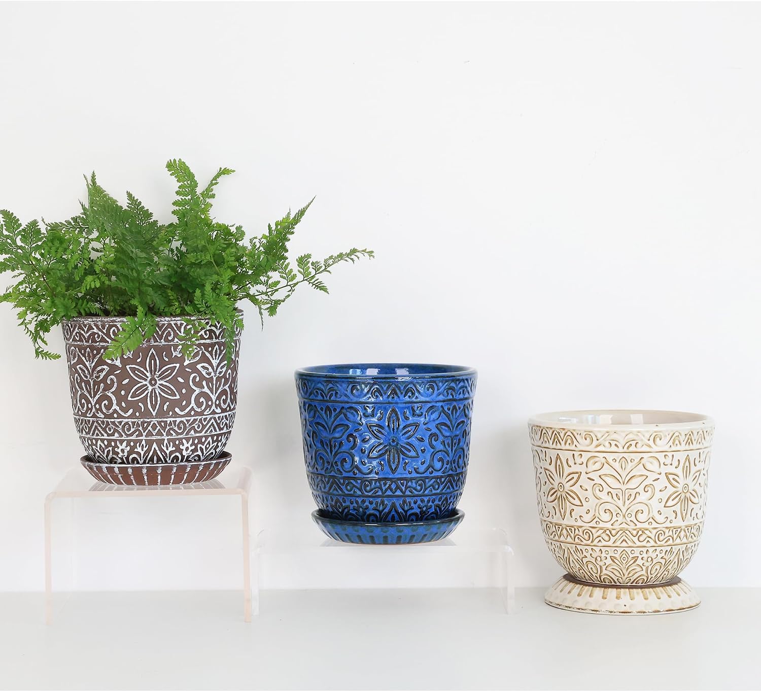 Gepege Ceramic Plant Pots, 6 Inch Indoor Planters with Drainage & Saucers