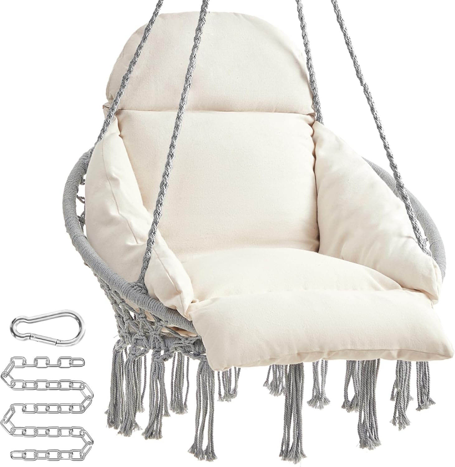 SONGMICS Hanging Chair, Boho Swing Chair with Large, Thick Cushion