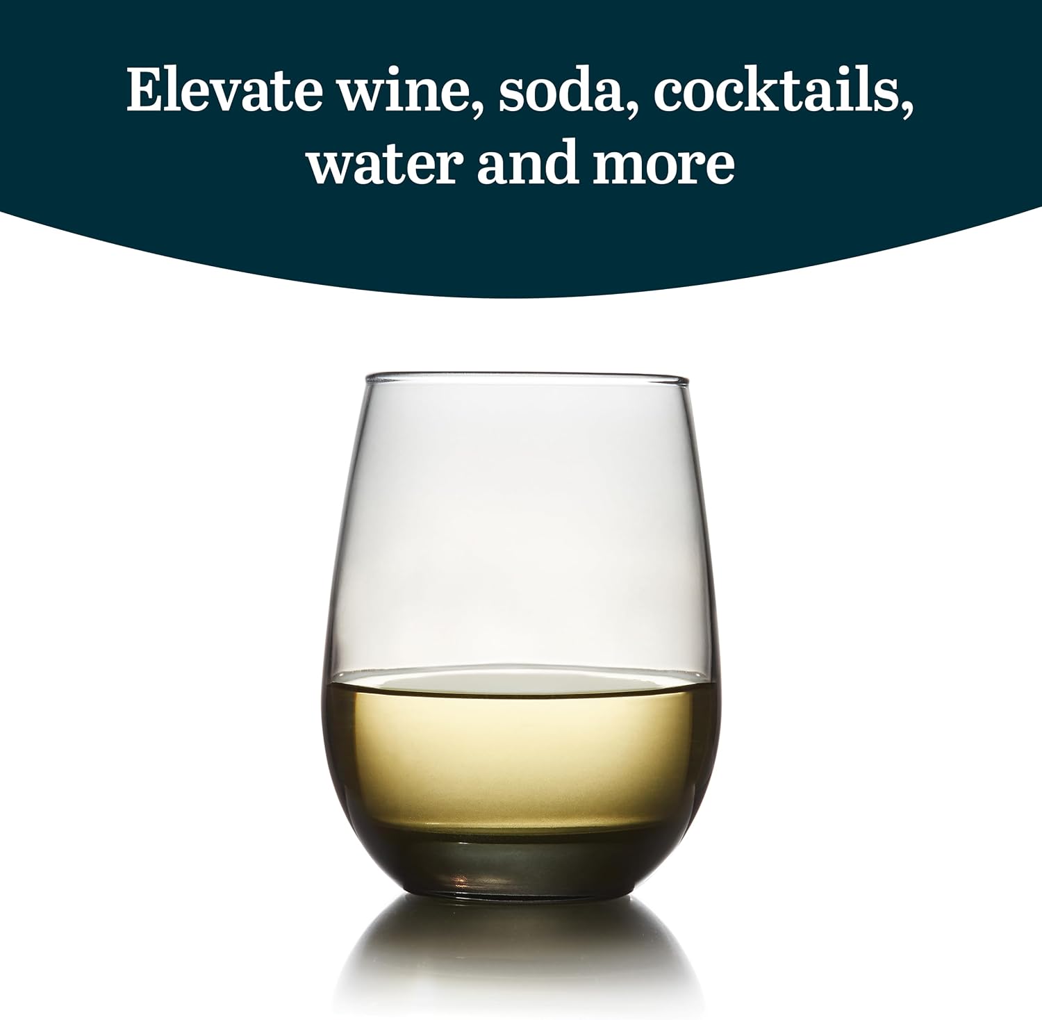 Libbey Classic Blue All-Purpose Stemless Wine Glasses Set 6, Timeless Wine Cups Set of 6, 15.25 Oz, Wine Glass Set for Dinners, Weeknights