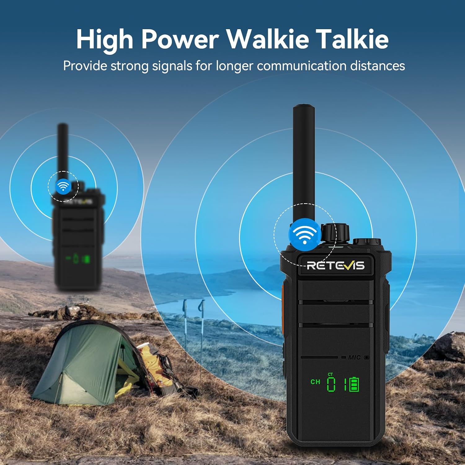 Retevis RB26H GMRS 2 Way Radio Long Range, Business Walkie Talkies, 1 Pack | Professional Two Way Radios, 2000mAh, Hidden Display, Type-C, Built in NOAA Flashlight VOX,GMRS Repeater Capable, for Camping
