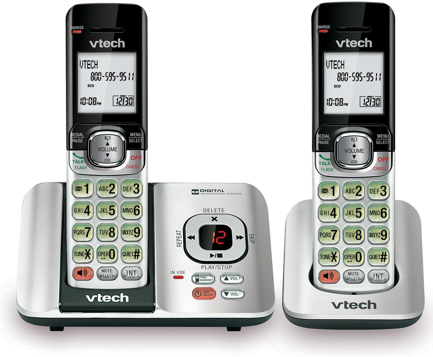 VTech CS6719-2 2-Handset Cordless Phone with Caller ID/Call Waiting, Handset Intercom & Backlit Display/Keypad, Silver