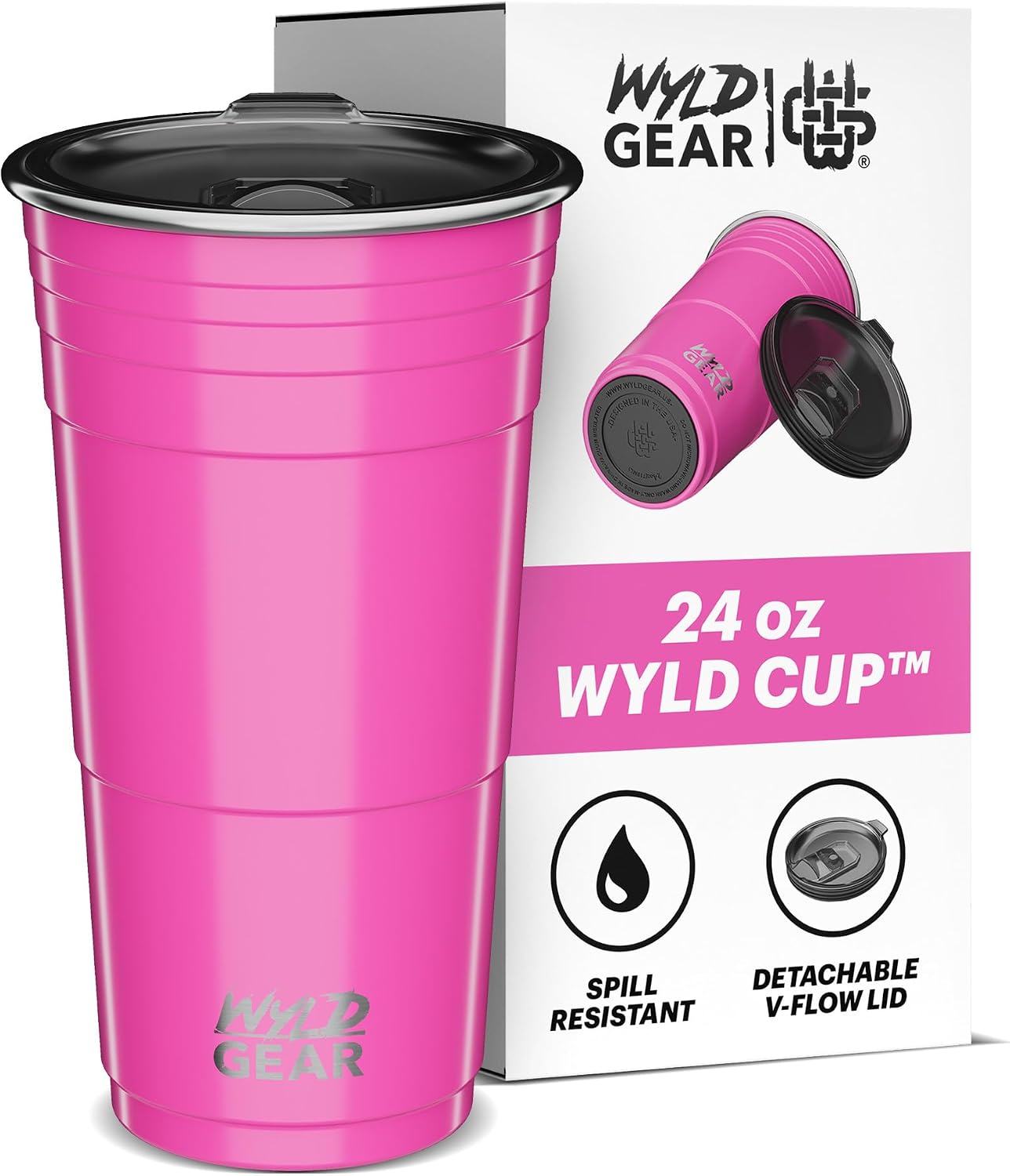 Wyld Gear Party Cup 24oz Red Stainless Steel Reusable Metal Cup with Lid