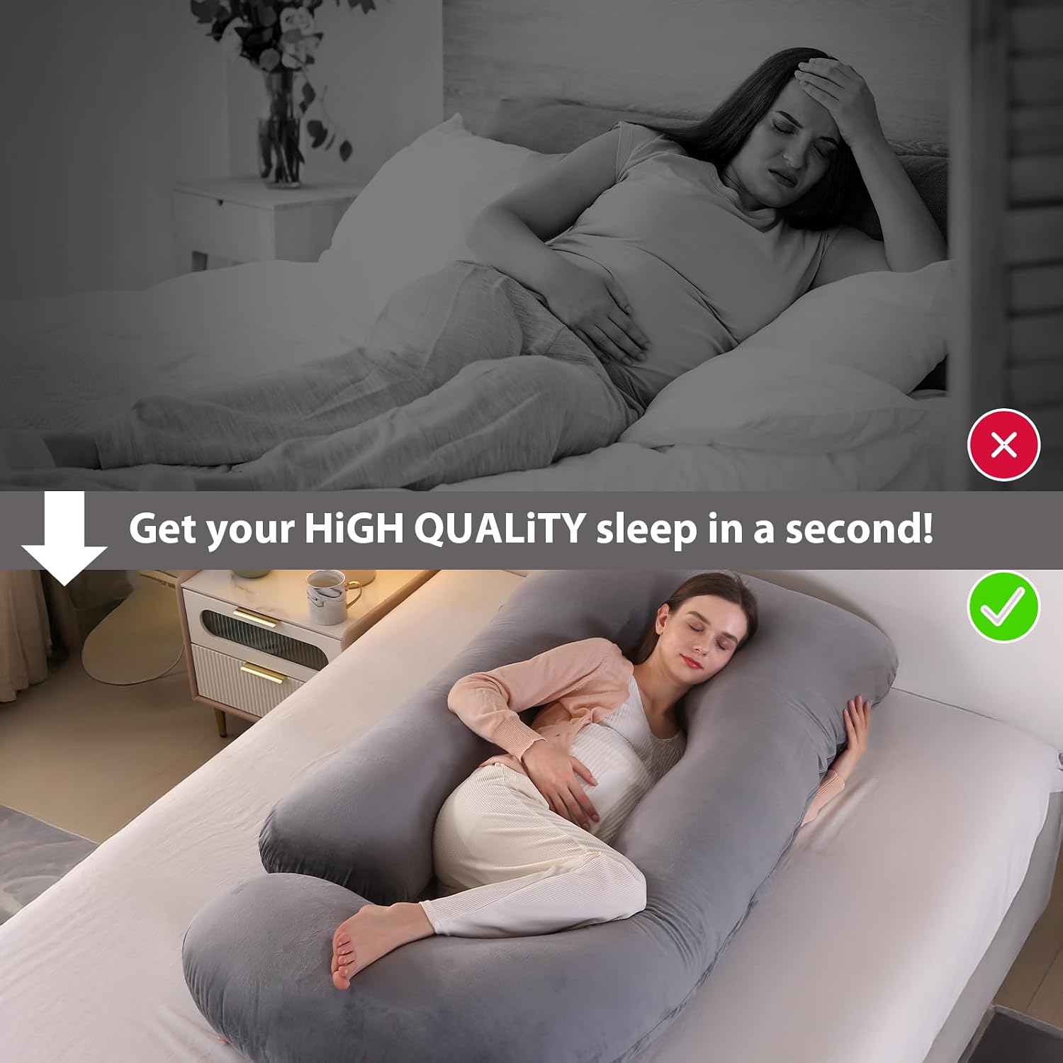 Victostar Pregnancy Pillow,57 inches U Shaped Maternity Pillow with Removable Cover Full Body Pillow Support for Back, HIPS, Legs, Belly (Dark Gray)