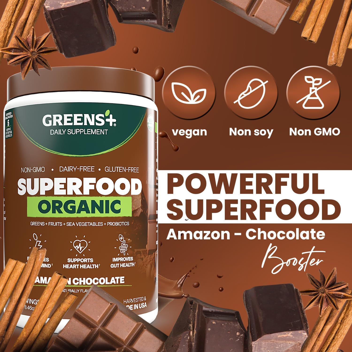 Greens+ Organic RAW Superfood Powder, Dietary Supplement | 8.46oz | Energy Boost | Super Blend Immune Support, Morning Kick, Nutrition Vibrant Health, Vegan, Soy Free | Dairy Free | Gluten Free