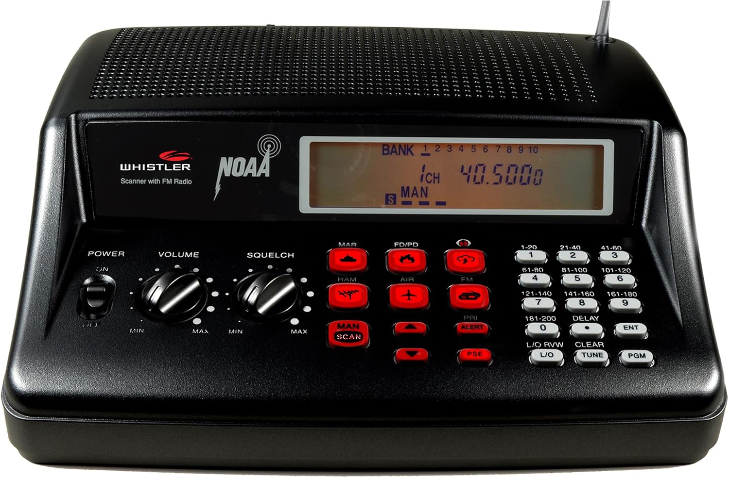 Whistler WS1025 Analog Desktop Scanner – Programmable Police/Fire/Weather Radio with 200 Channels and Backlit LCD Display – Easy-to-Use Base