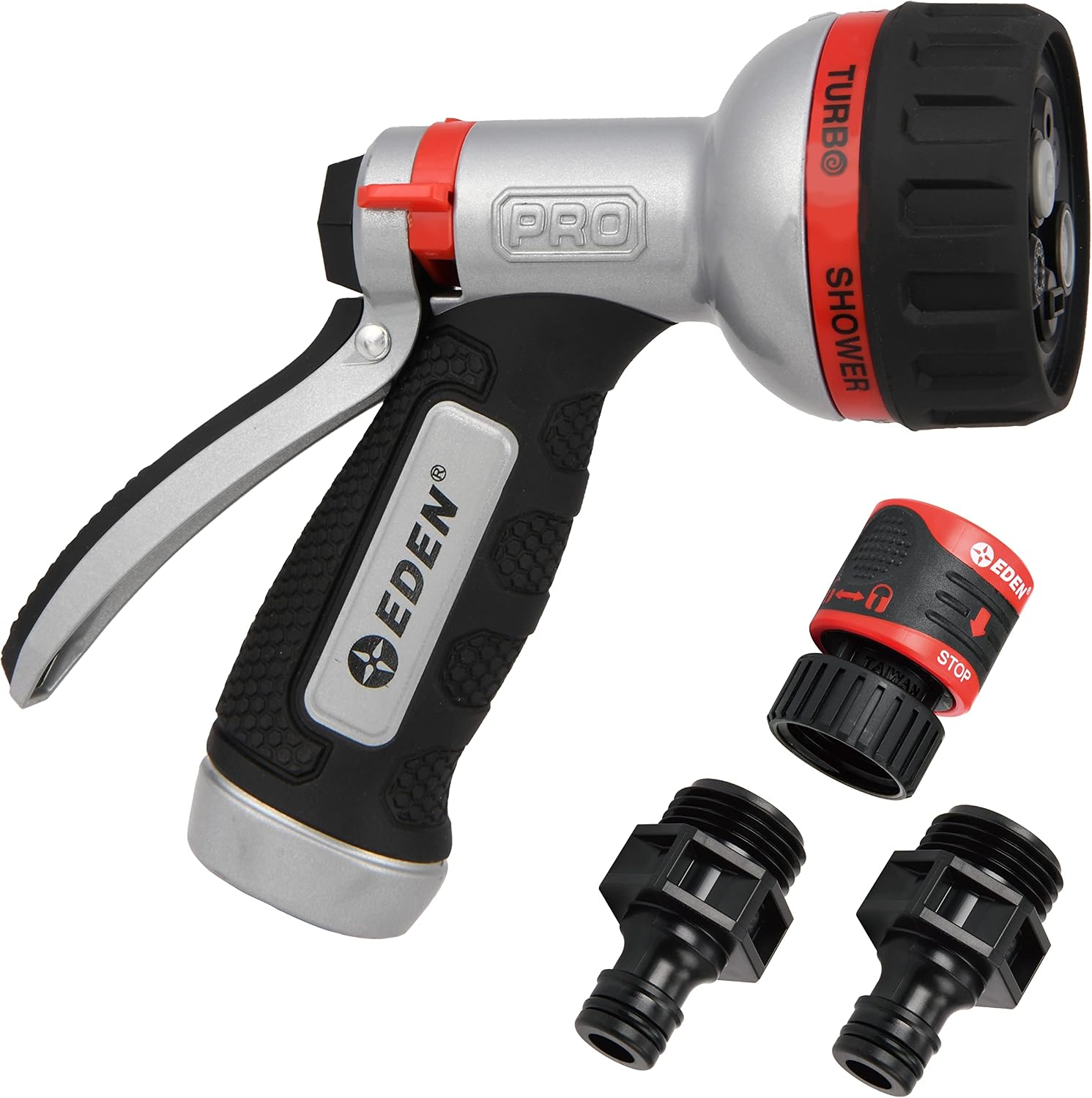 Eden Metal 7-Pattern Hose Nozzle: Thumb Control, Heavy-Duty Zinc Alloy