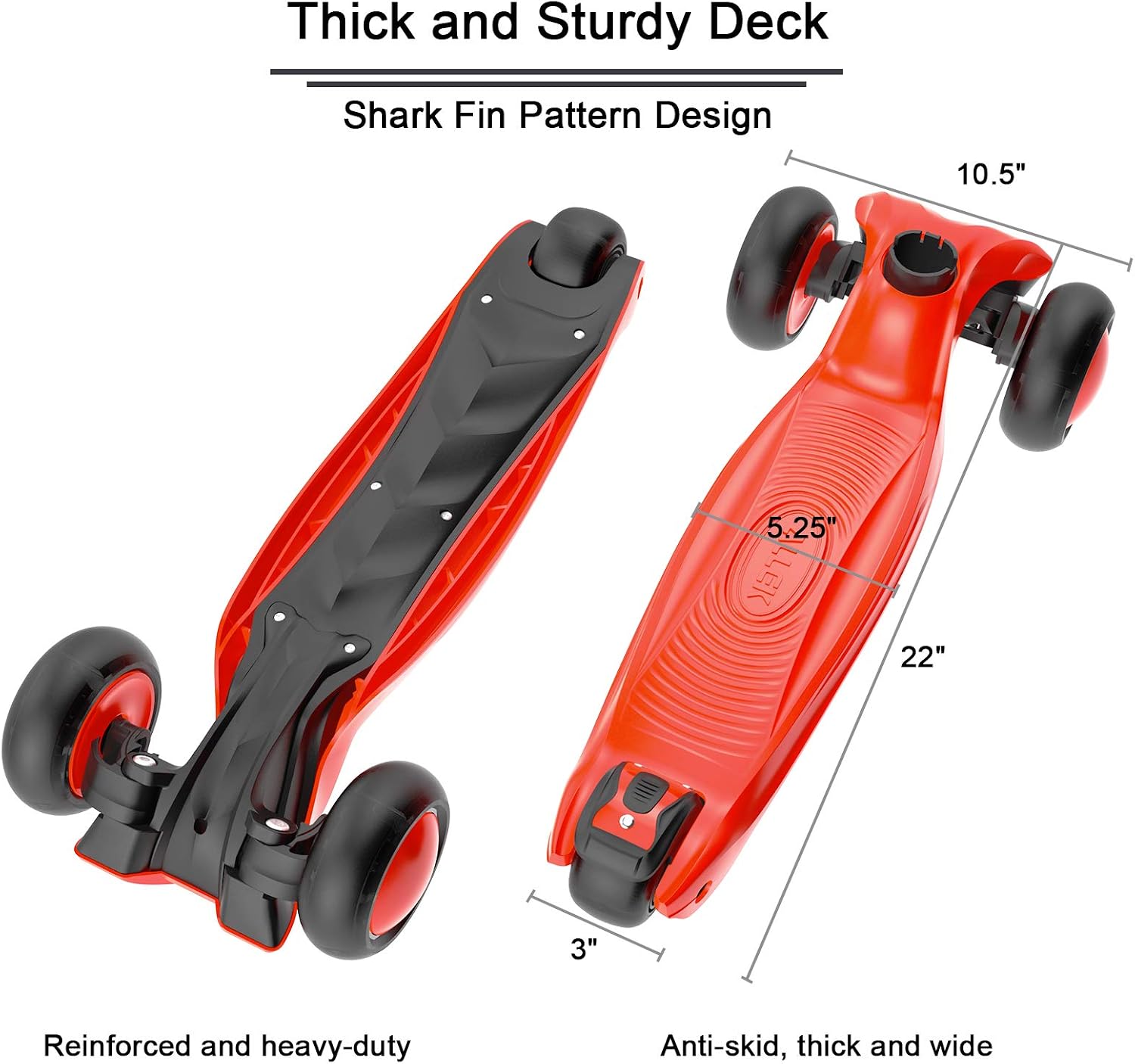 Allek Kick Scooter B03, Lean 'N Glide 3-Wheeled Push Scooter with Extra Wide PU Light-Up Wheels