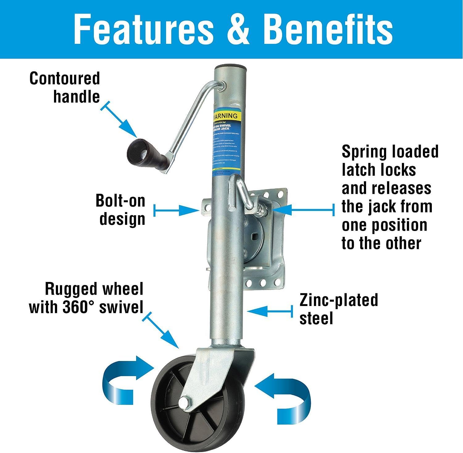 Seachoice Fold Up Trailer Jack, 22-7/8 In., Max Lift 1,000 Lbs.
