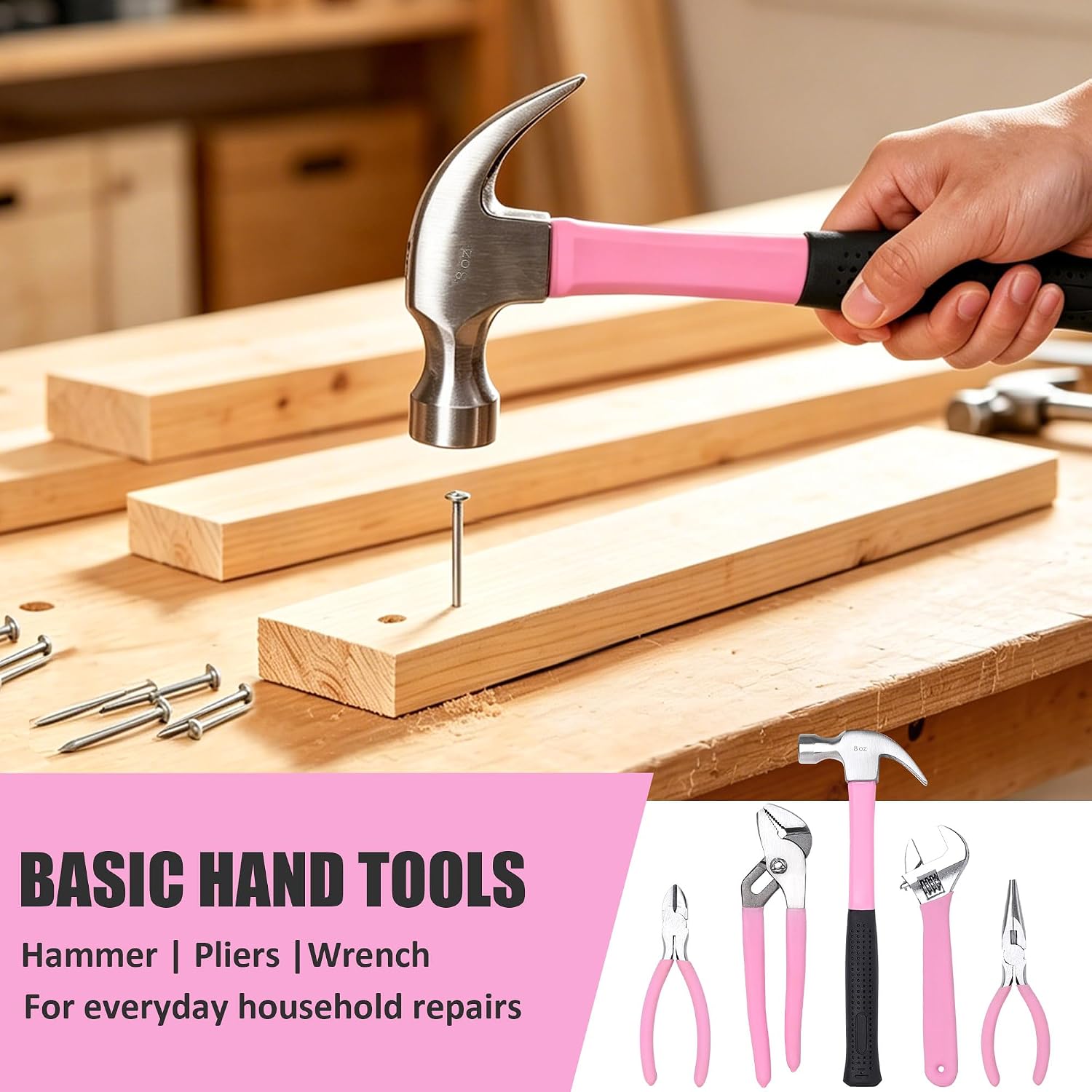 FASTPRO 215-Piece Home Repairing Tool Set with 12-Inch Wide Mouth Open Storage Bag, Household Hand Tool Kit,Red