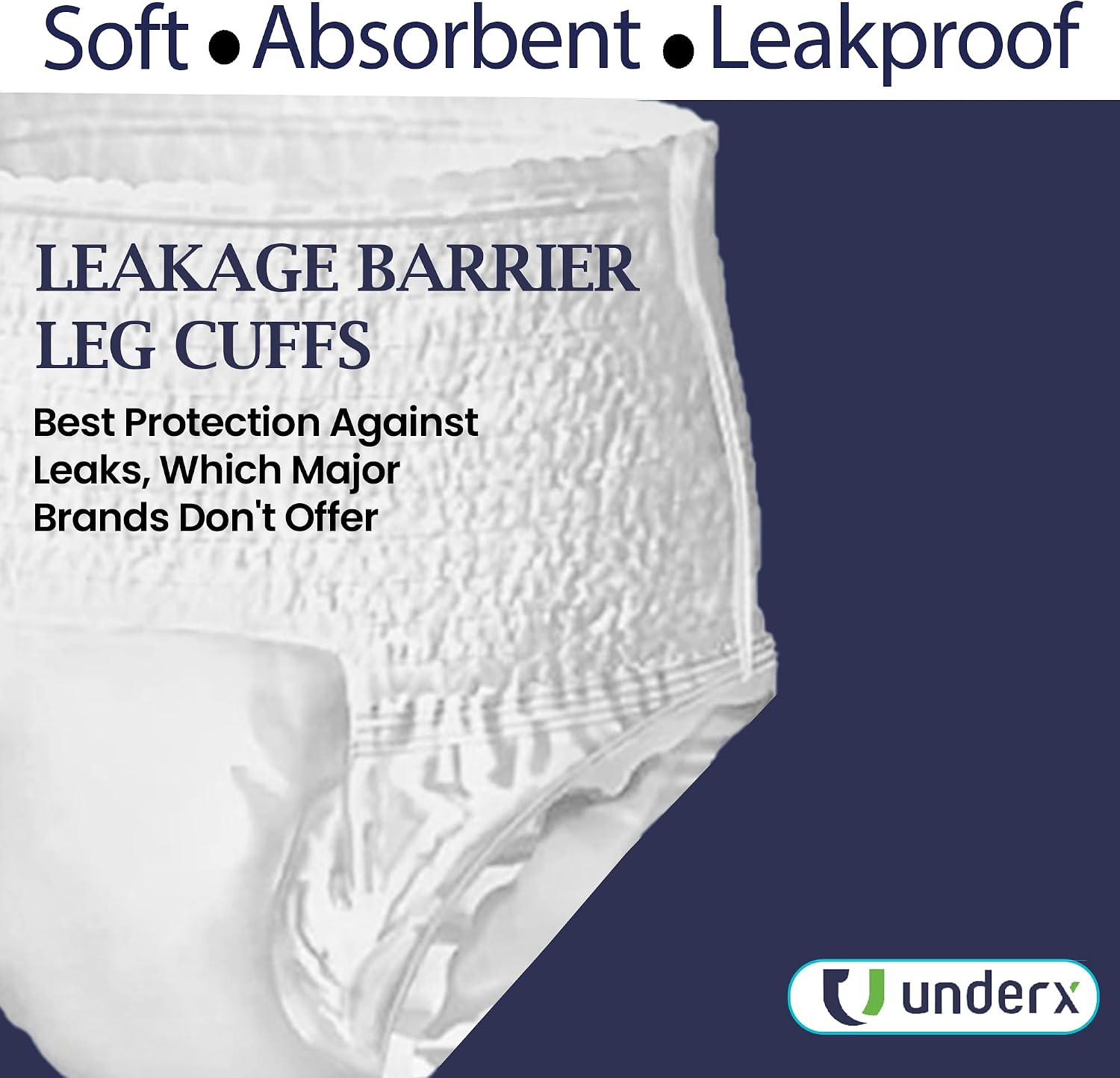 UnderX Adult Disposable Incontinence Underwear – Maximum Absorbency Pull Ups, Overnight Leak Protection, 8 Cup Absorption, Soft Latex-Free