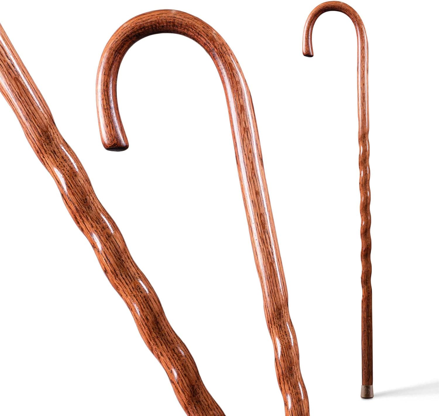 Brazos Handcrafted Wood Walking Cane, Twisted Oak, Crook Style Handle, for Men & Women, Made in The USA, 37"