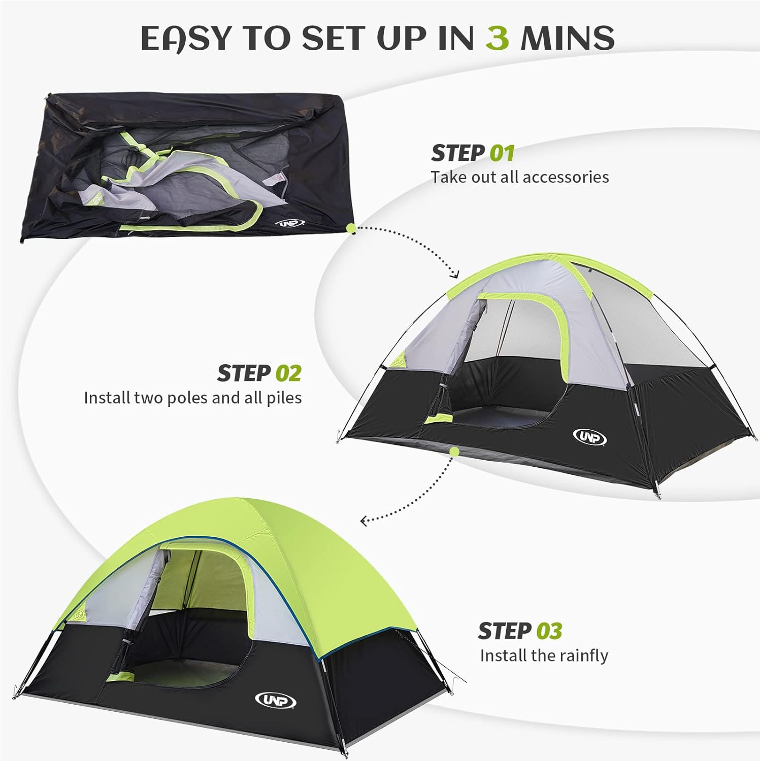 Camping Tent 2-4 Person, Waterproof Windproof Tent with Rainfly Easy Set up-Portable Dome Tents for Camping…