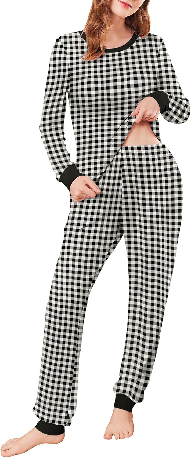 Ekouaer Womens Pajamas Sets Long Sleeve Tops with Jogger Pants