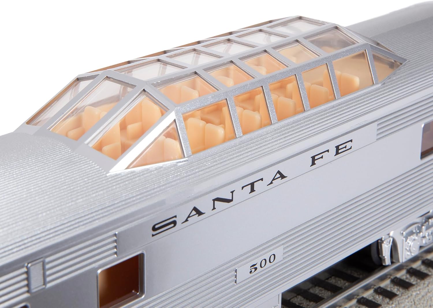 Lionel 684725 Santa Fe Add-On Vista Dome Car, O Gauge, Silver, Gray, Tan, black