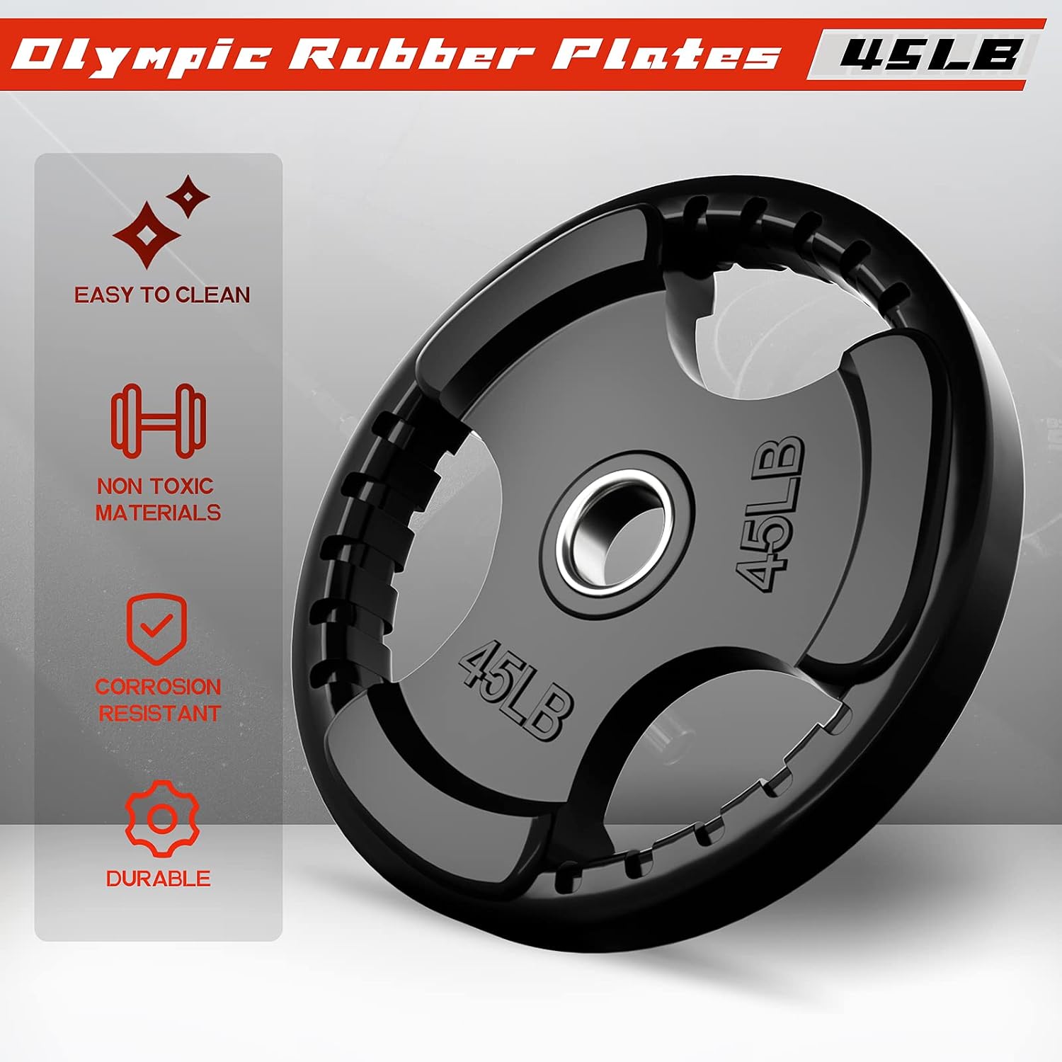 RitFit Olympic Rubber Grip Weight Plates, 2-Inch Barbell Set