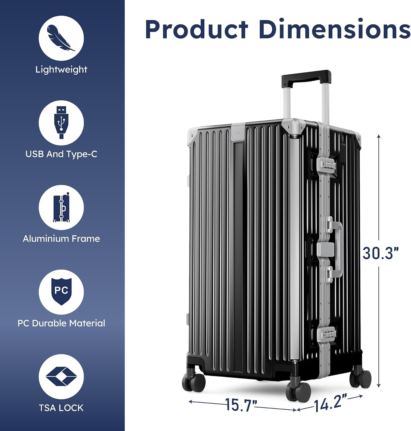 ALPHA CAMP Trunk Luggage 28 Inch with Aluminum Frame Zipperless Suitcase | Large Checked Thickened 3-Layer PC Hardside Luggage with TSA Lock,Charging Port,Cup Holder and Spinner Wheels for Travel