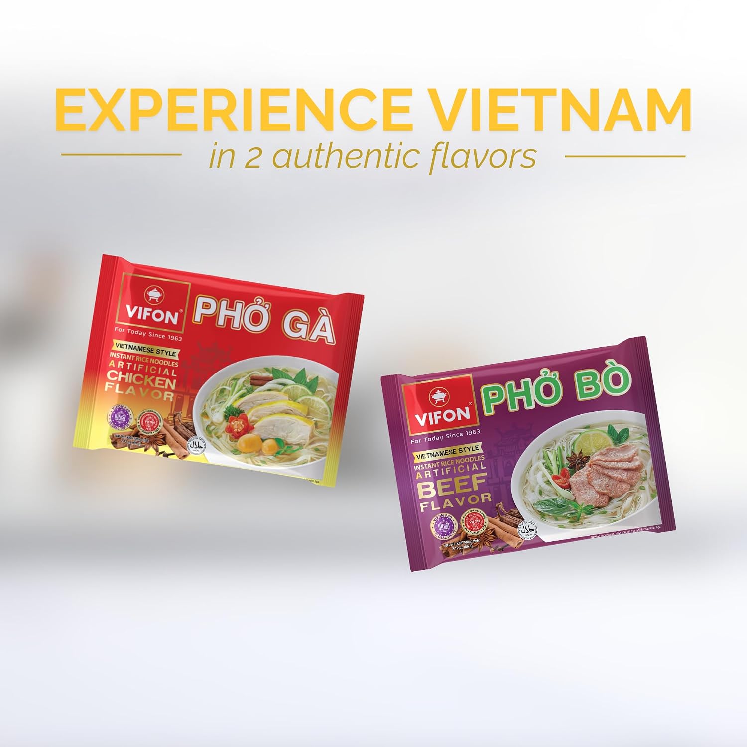 VIFON Phở Bò Vietnamese Style Instant Rice Noodles, 2.11 oz (Pack of 24) | Halal Certified | Authentic Vietnamese Phở | Ready in 3 Minutes