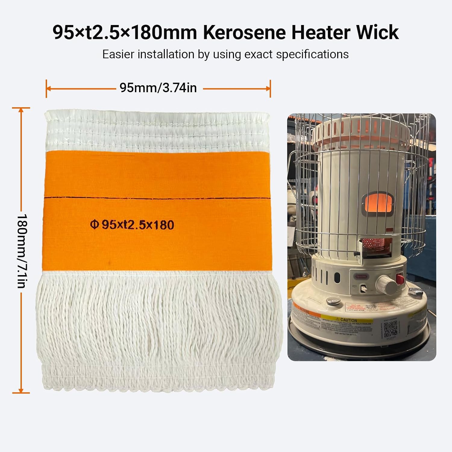 95x2.5Tx180mm Kerosene Heater Wick, Smokeless Fiberglass and Cotton Replacement Wick for Indoor Outdoor Use