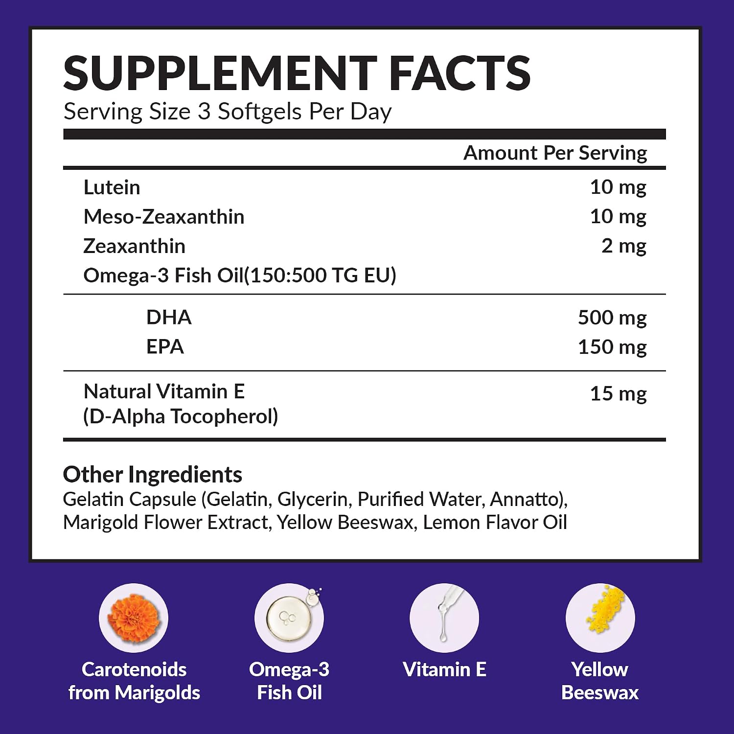Memory Health Omega 3 - Carotenoids and Vitamin E, For Mental Focus