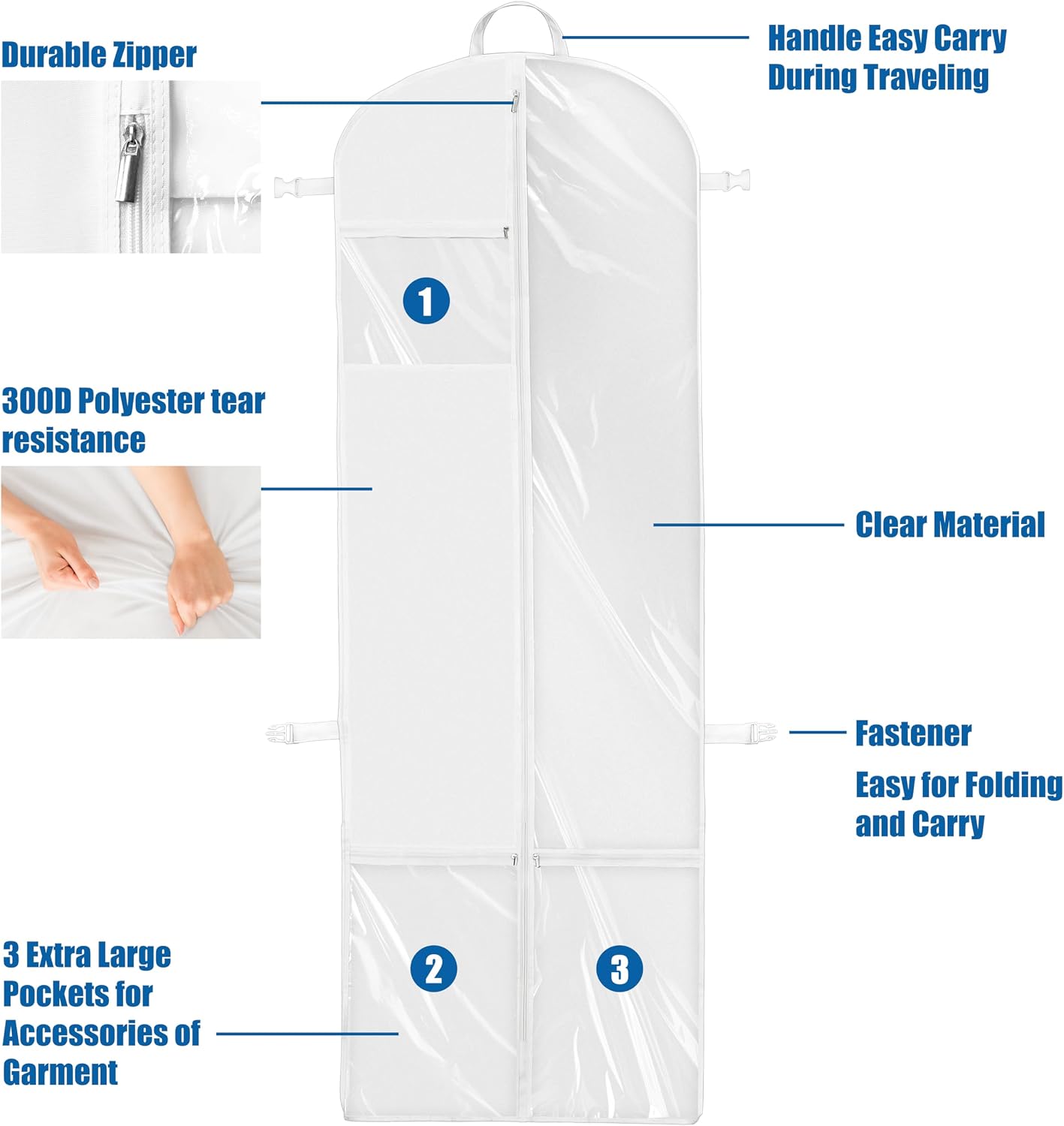 Simple Houseware 43" Travel Garment Bag with Pockets, Heavy Duty Suit Bag